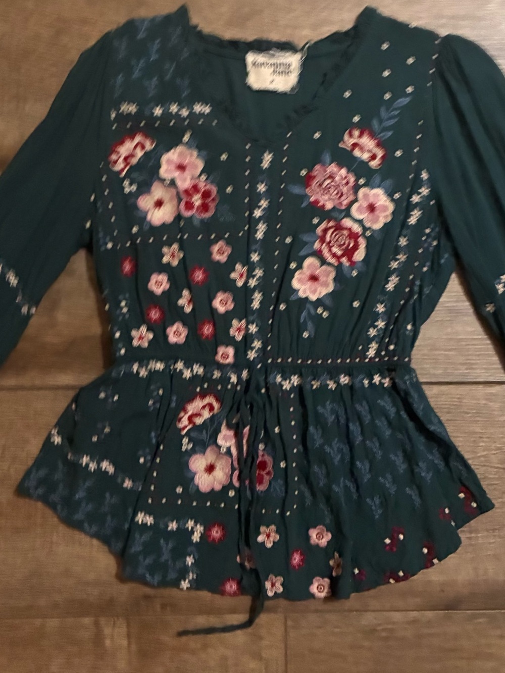 Savanna Jane Teal Embroidered Floral Blouse